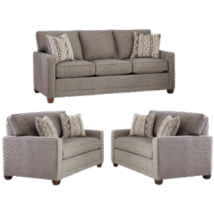 Stylish Gray Fabric Sofa Set with Wooden Legs