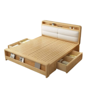 Multi-Drawer Storage Bed with Cushioned Headboard Shelf