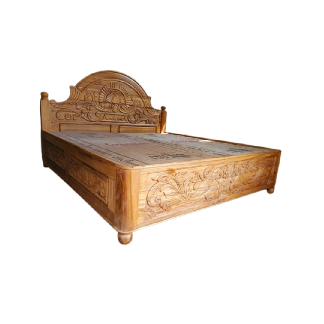 Regal Carved Wooden King Bed