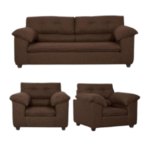 Cozy Brown Fabric Sofa Set with Wide Cushioned Armrests