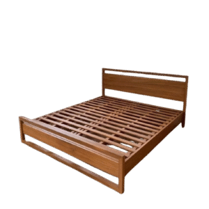 Natural Slatted Wood Bed Frame with Headboard & Footboard