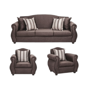 Classic Brown Fabric Sofa Set with Elegant Striped Cushions