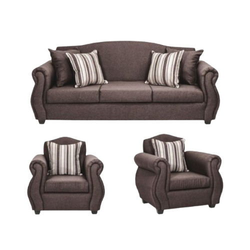 Classic Brown Fabric Sofa Set with Elegant Striped Cushions