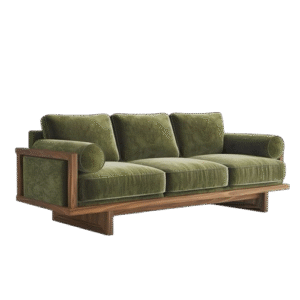 Luxe Green Velvet Sofa with Wooden Accents