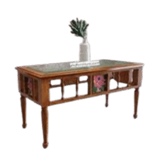 Handcrafted Wooden Tea Table with Glass Top